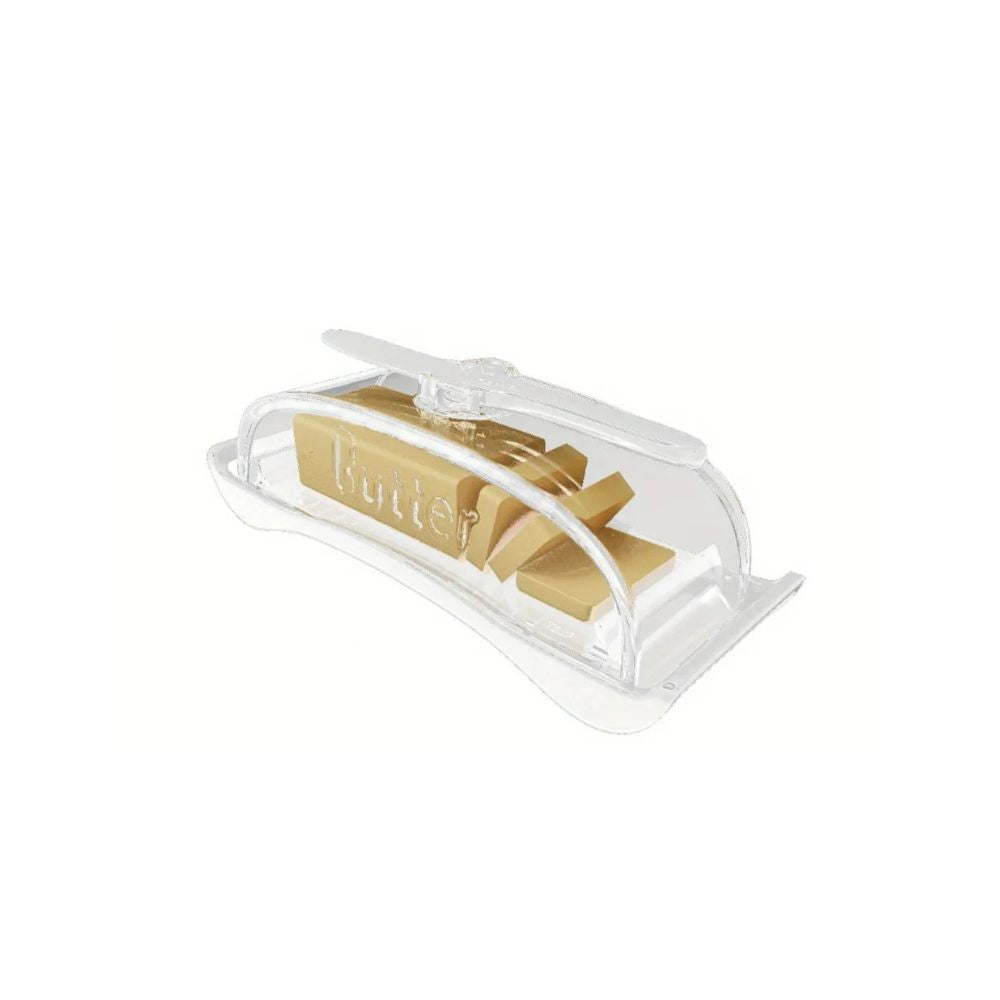 Butter Dish with Lid and Spreader Knife Plastic Butter Storage Container with Measurement Guide - White