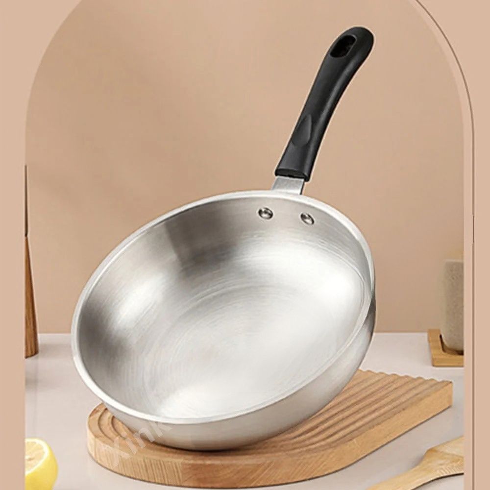Frying Pan 26 cm Stainless Steel Uncoated Chef Pan with 19 cm Handle for Gas and Induction Cookers