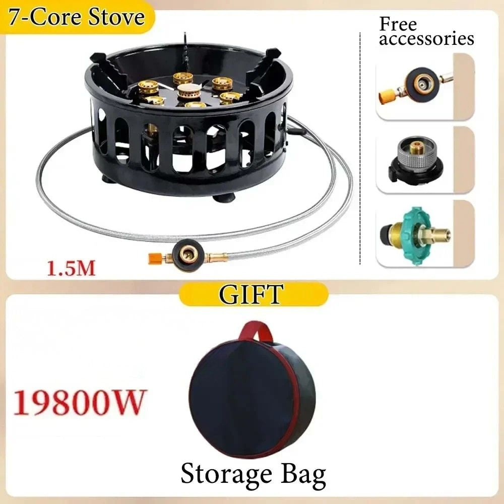 Portable Camping Stove with 7-Core Burner Electronic Ignition and Windproof Shield