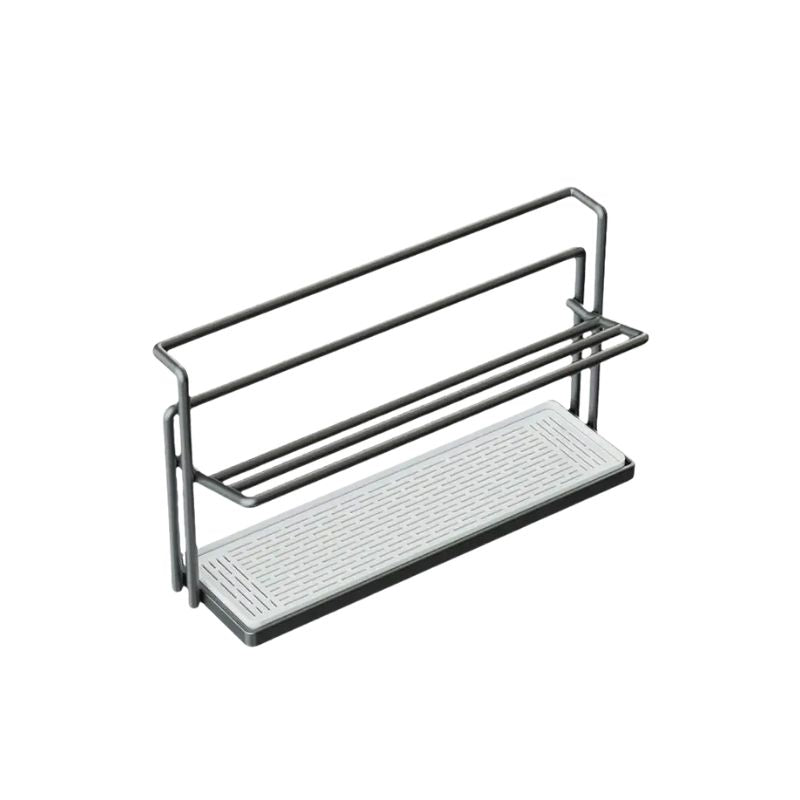 Cup Organizer 2 Tier Waterproof Countertop Storage Rack with Drain Tray Mug Holder - Black