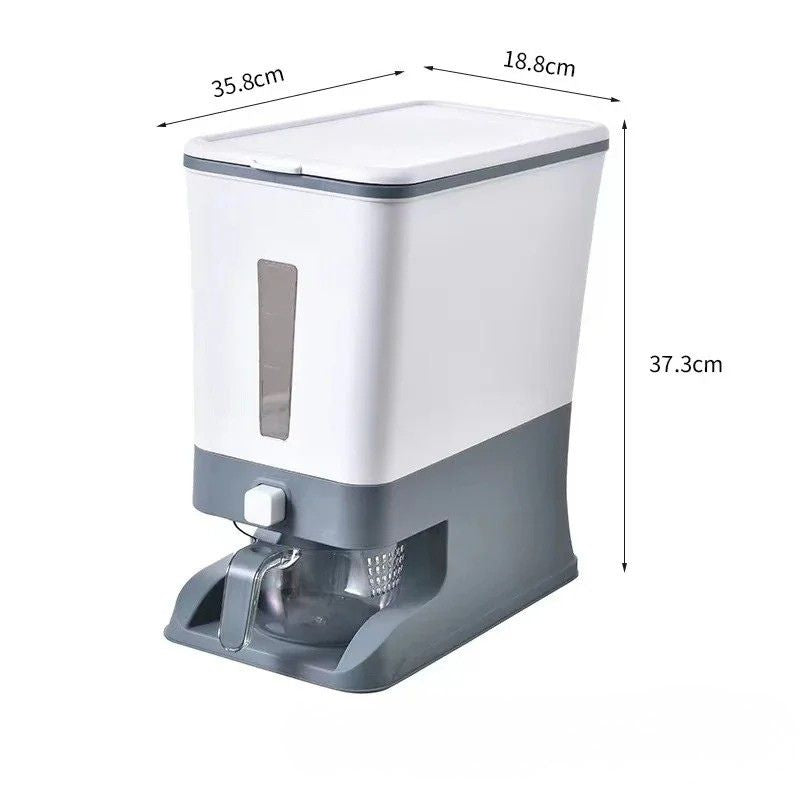 Rice Dispenser Pantry Food Storage Container with Lid and Measuring Cup - Grey
