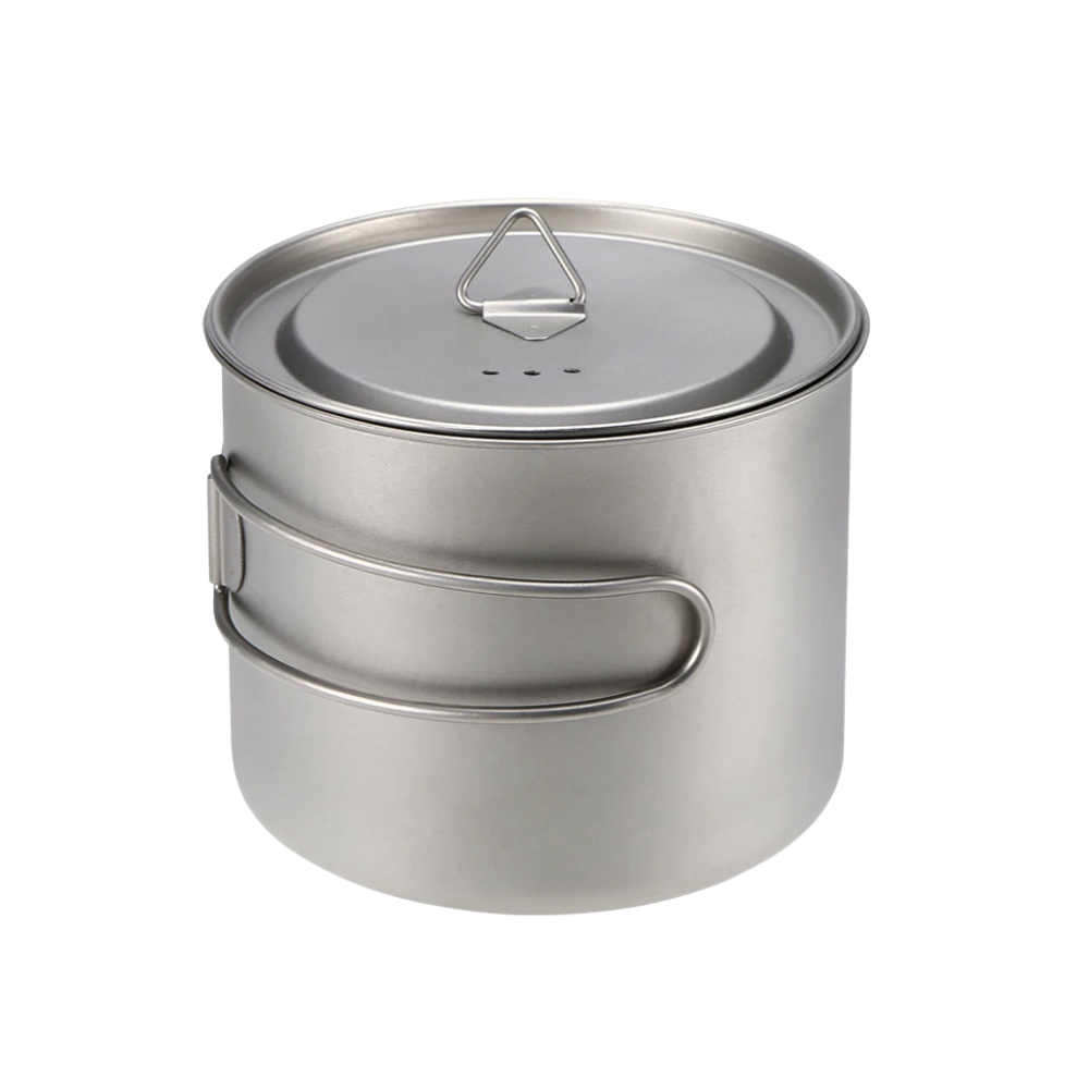 Camping Pot 900mL Titanium Cooking Mug with Foldable Handles and Lid