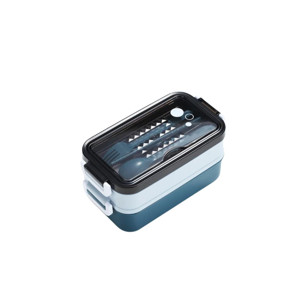 Lunch Box 3 Compartment Stainless Steel Leak Resistant Food Container Microwave Compatible - Green