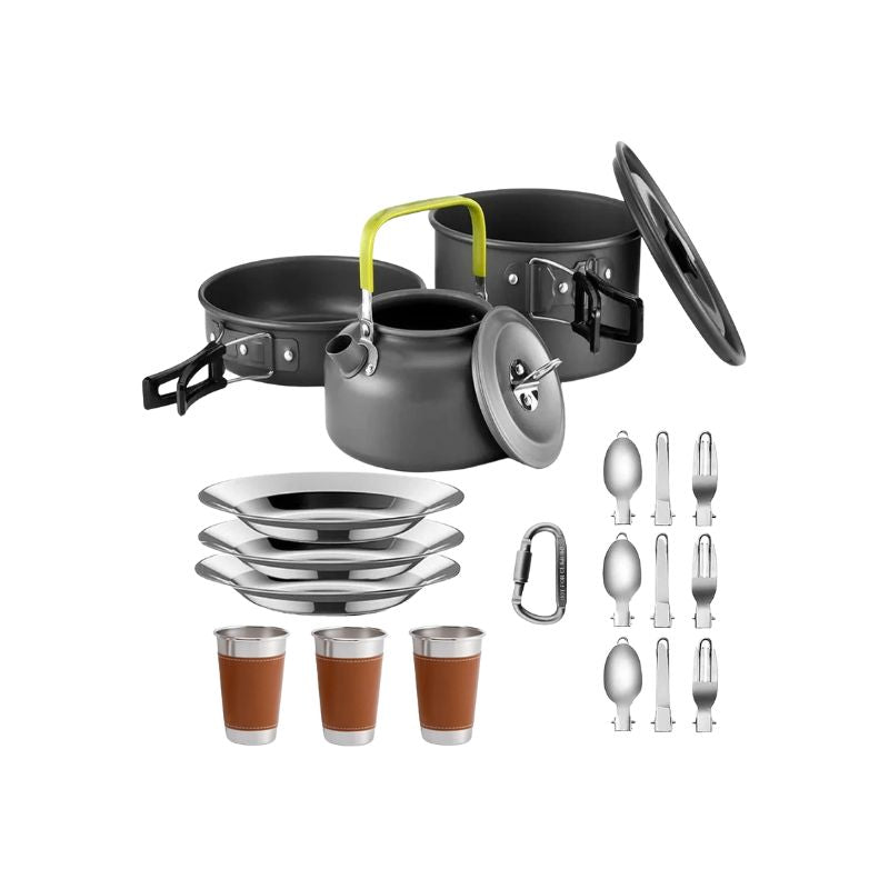 Camping Cookware Set 2L Portable Aluminium Alloy Non Stick Cooking Kit with Kettle and Tableware