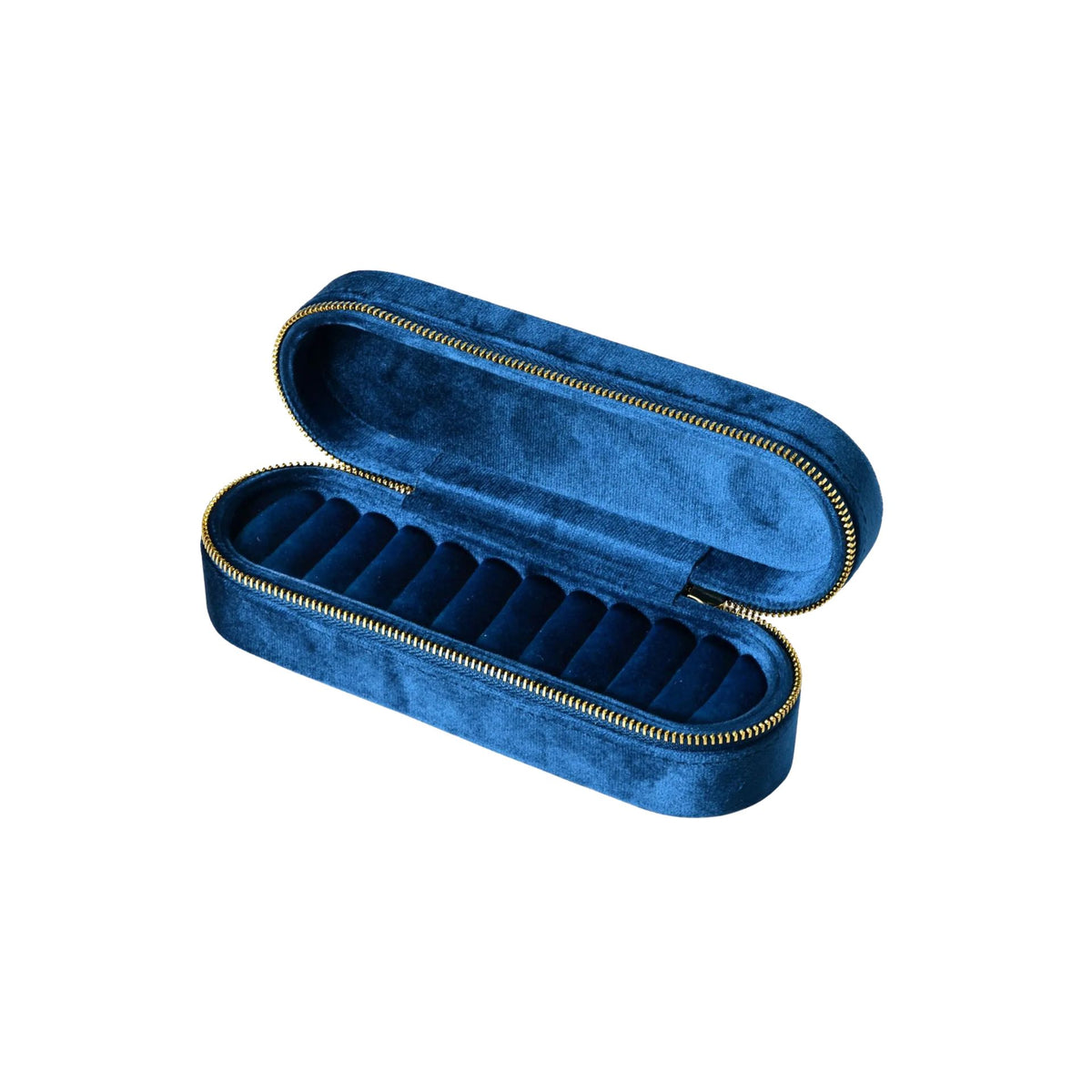 Jewellery Storage Box Portable Velvet Flip Top Organiser with Zip Closure - Blue