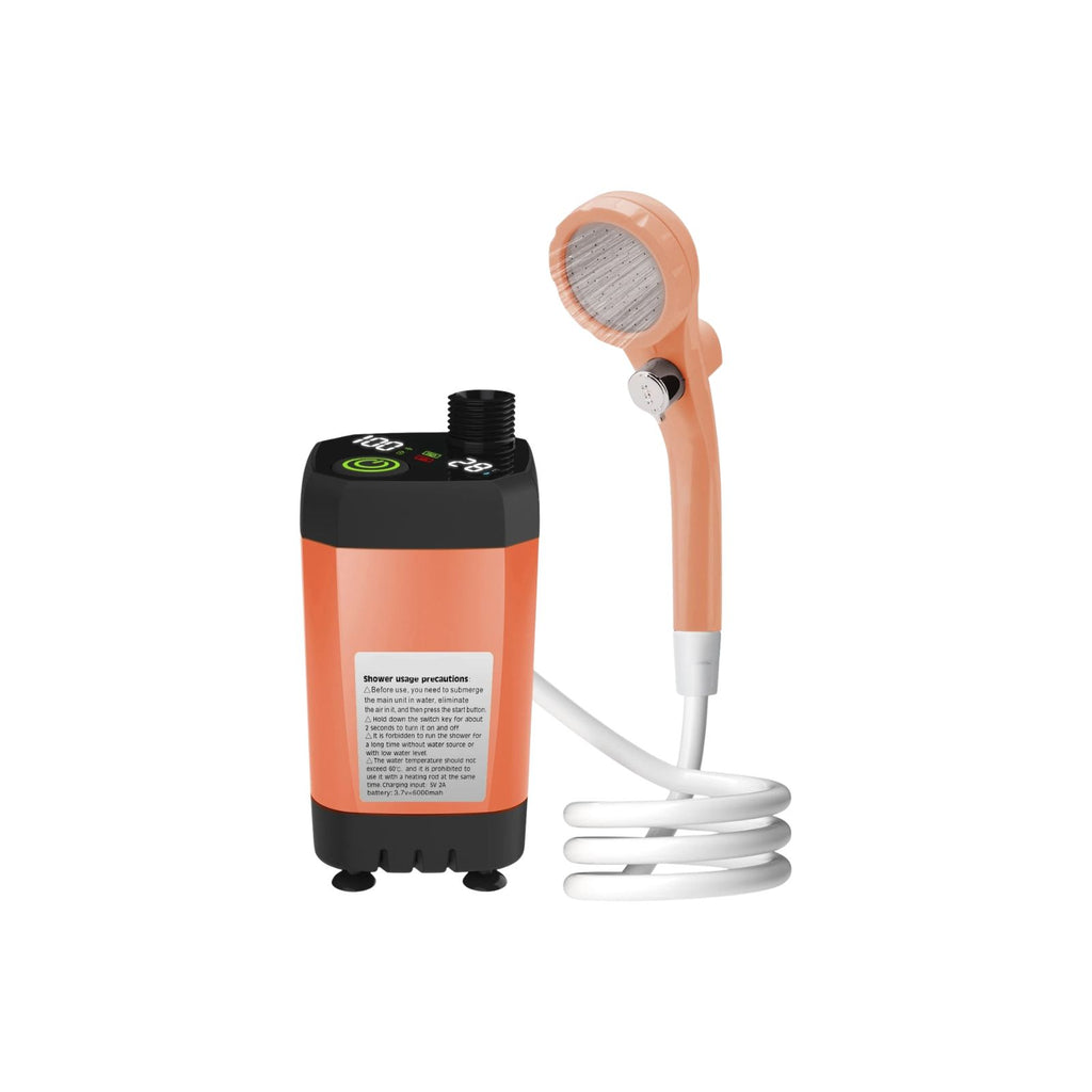 Portable Camping Shower Pump 6000mAh Rechargeable Digital Display Outdoor Shower Kit - Orange