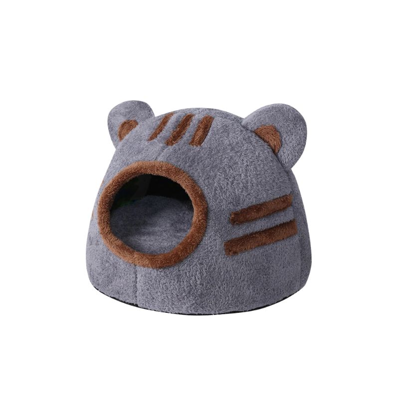 Pet Cave Bed Plush Bear Head Enclosed Indoor House with Removable Cushion - Brown
