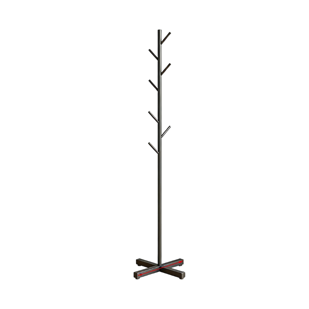 Clothes Rack Stand Metal Floor Standing Organizer Multi Hook Garment Hanger for Bedroom Living Room - Black