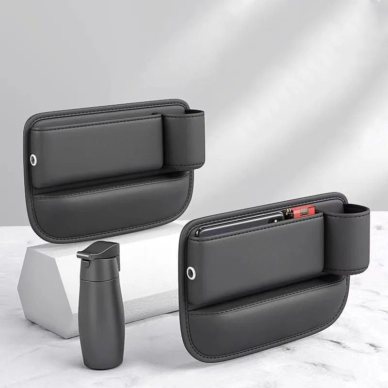 Leather Car Gap Organiser Storage Box Cup Holder Phone Pocket Interior Console Filler - Brown