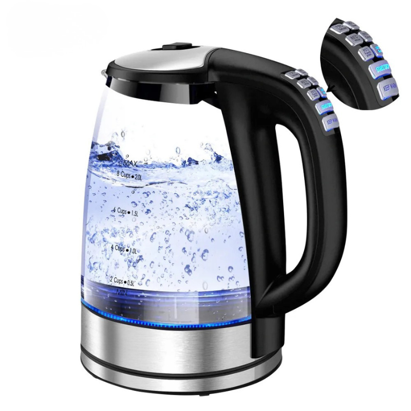 Electric Glass Kettle 2L 2200W Fast Boil with Temperature Control Matte Black