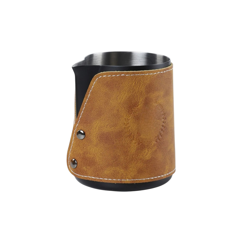 Milk Frothing Pitcher 450mL Stainless Steel Steaming Jug with Pouring Spout and Leather Case - Black