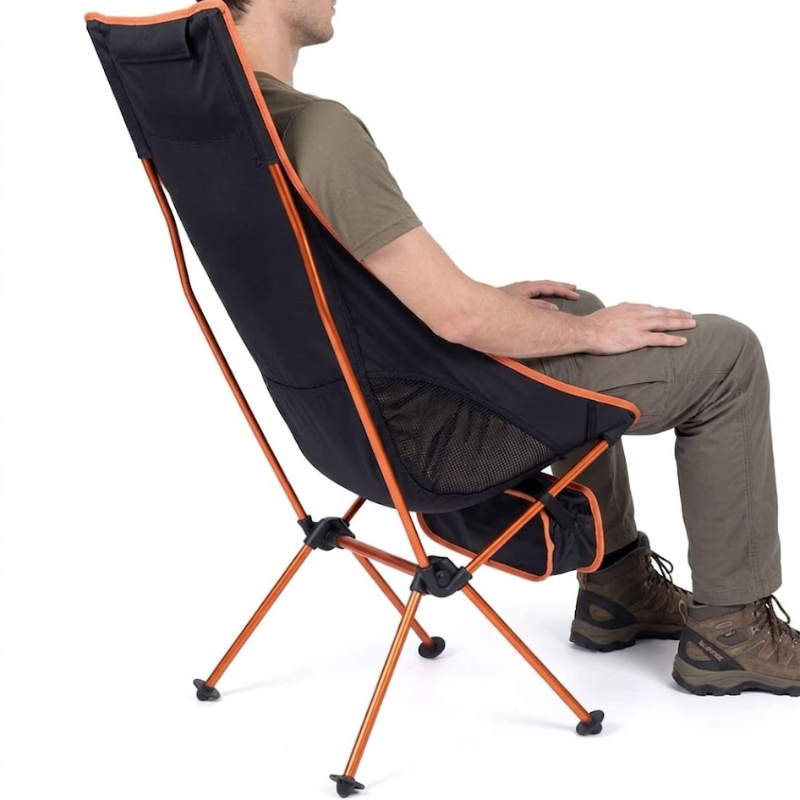 Folding Chair Ultralight Portable Aluminum Camping Chair – Detachable Lightweight Seat for Fishing, Hiking, BBQ, Garden – Long Orange