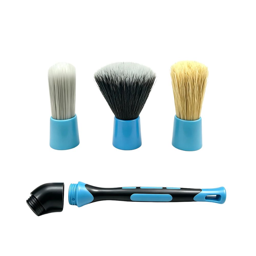 Car Detailing Brush Set 3 Piece Interchangeable Bristle Cleaning Kit Angled Handle Dashboard Care