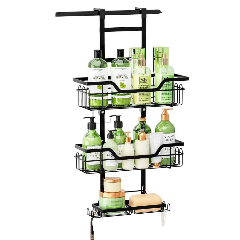 3-Layer Drill-Free Over-Door Bathroom Storage Shelf Hanging Organizer