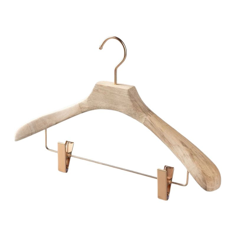 Wooden Clothes Hangers 2 Pack Wide Shoulder Wardrobe Organiser with Trouser Clips