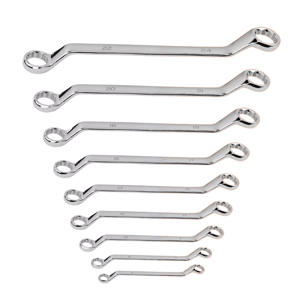 Wrench Set Heavy Duty 9 Piece 75° Offset Double Box End Metric Spanner Set 6-24 mm Repair Tool Kit
