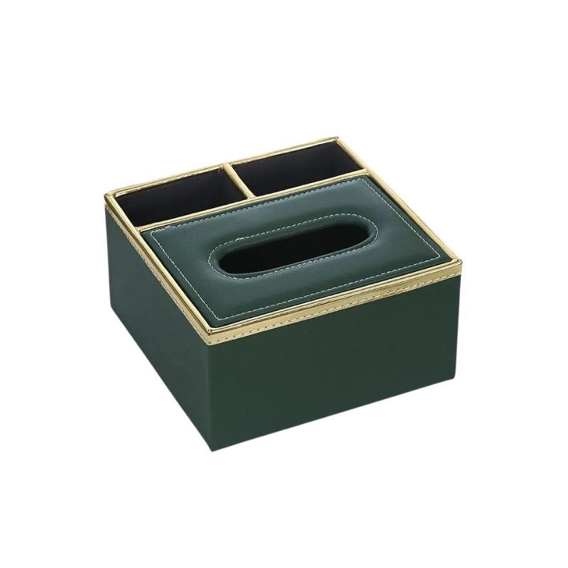 Tissue Box Desktop Napkin Holder with Storage Compartment and Flip Lid - Green