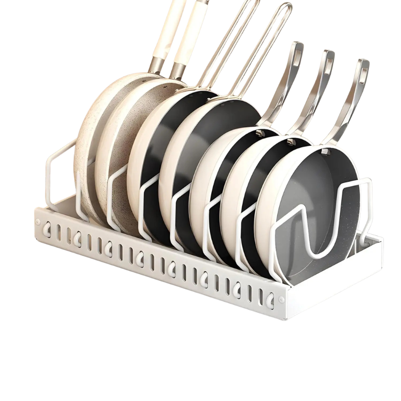 Pull Out Pots and Pans Organizer with Adjustable Dividers Stainless Steel Under Cabinet Storage - White