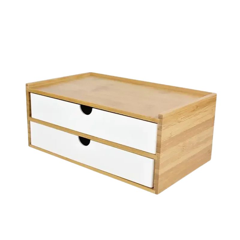 Storage Box Bamboo Desktop Organizer 2 Layer Drawer Design