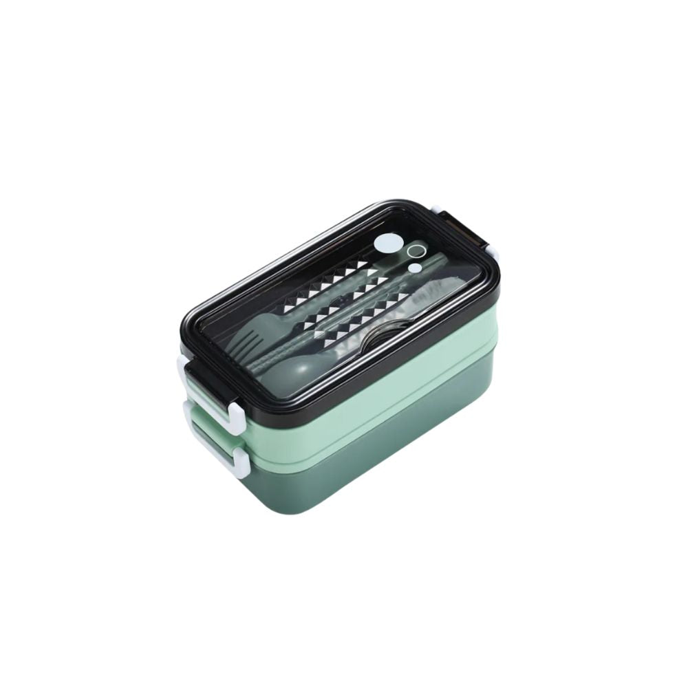 Lunch Box 3 Compartment Stainless Steel Leak Resistant Food Container Microwave Compatible - Green