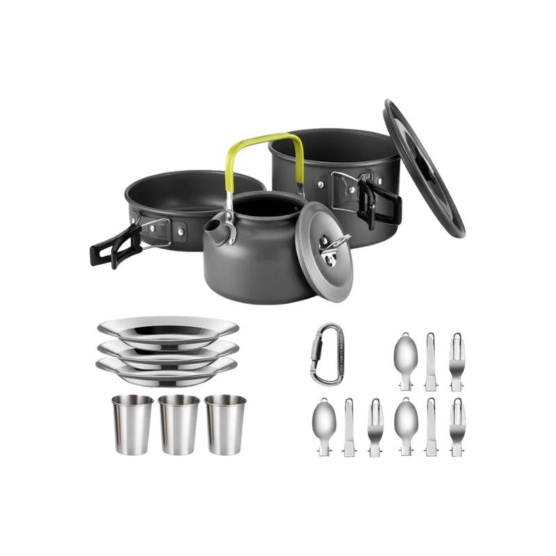 Camping Cookware Set 2L Portable Aluminium Alloy Non Stick Cooking Kit with Kettle and Tableware - 3 Pieces