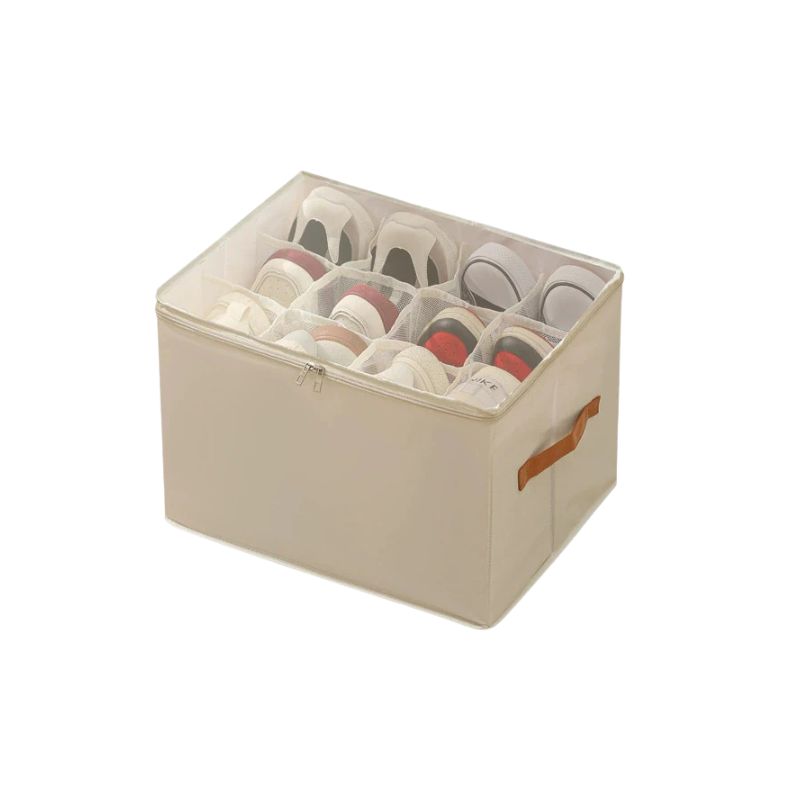Shoe Storage Box Foldable Clear Cover with Adjustable Dividers - Grey