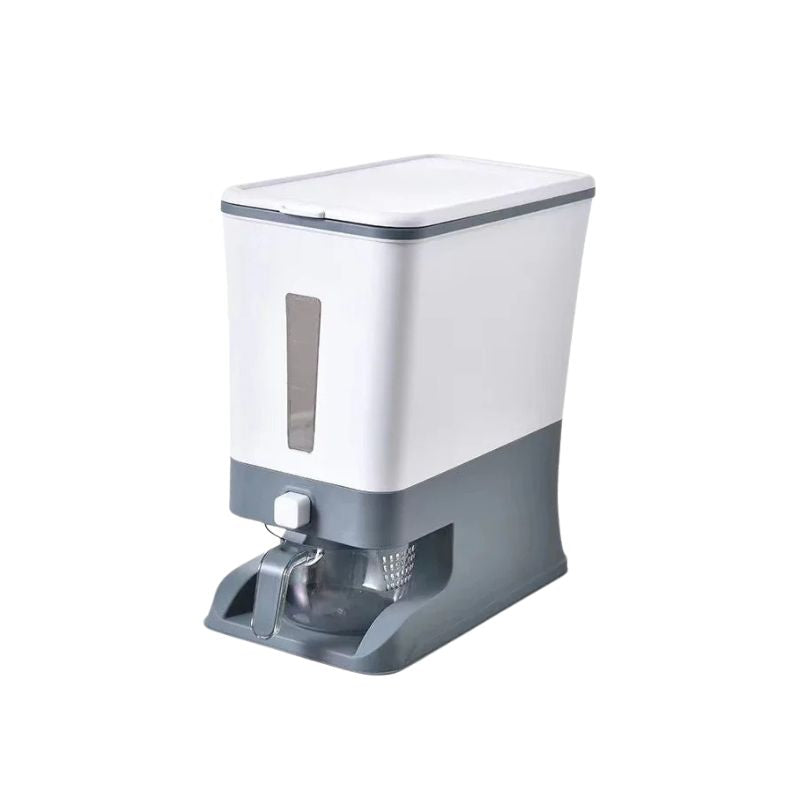 Rice Dispenser Pantry Food Storage Container with Lid and Measuring Cup - Grey