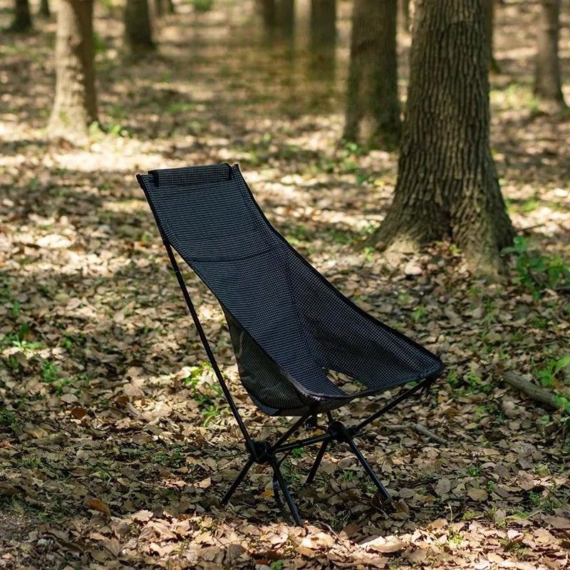 Ultralight Folding Camping Chair 830g High Back Portable Moon Chair Aluminum Alloy Outdoor Seat – Black