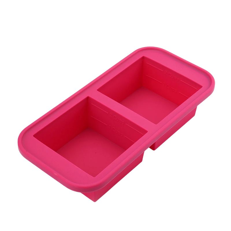 Food Storage Box 2 Grid Silicone Freezer Tray with Lid Reusable Portion Container - Pink