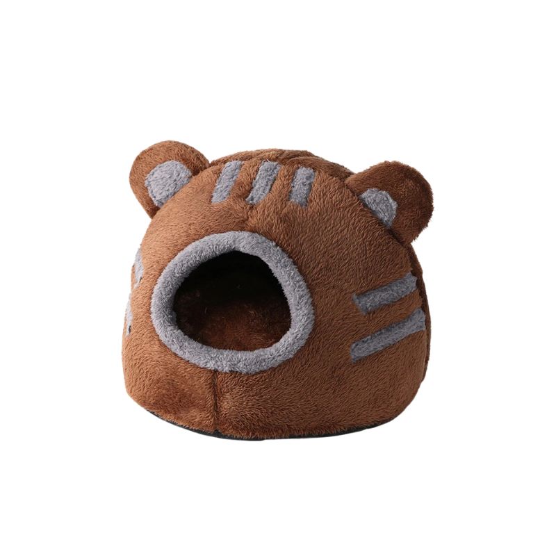 Pet Cave Bed Plush Bear Head Enclosed Indoor House with Removable Cushion - Brown