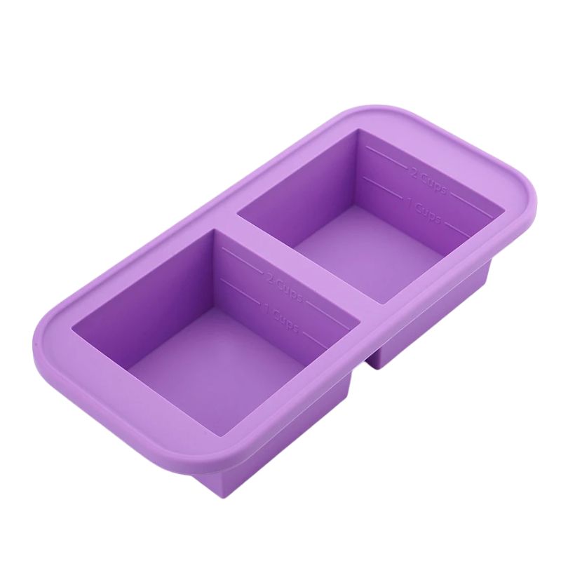 Food Storage Box 2 Grid Silicone Freezer Tray with Lid Reusable Portion Container - Purple
