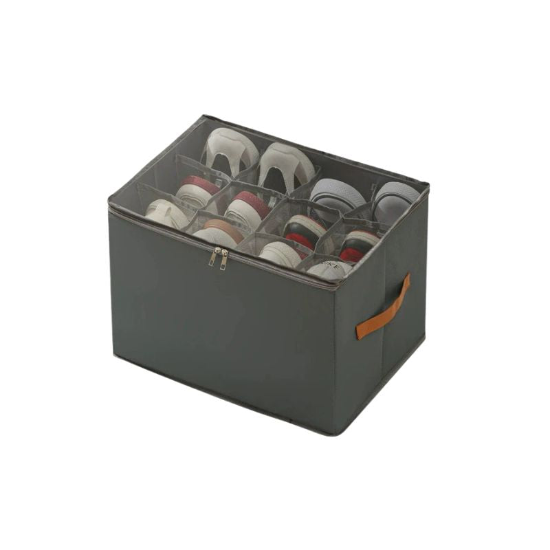 Shoe Storage Box Foldable Clear Cover with Adjustable Dividers - Grey