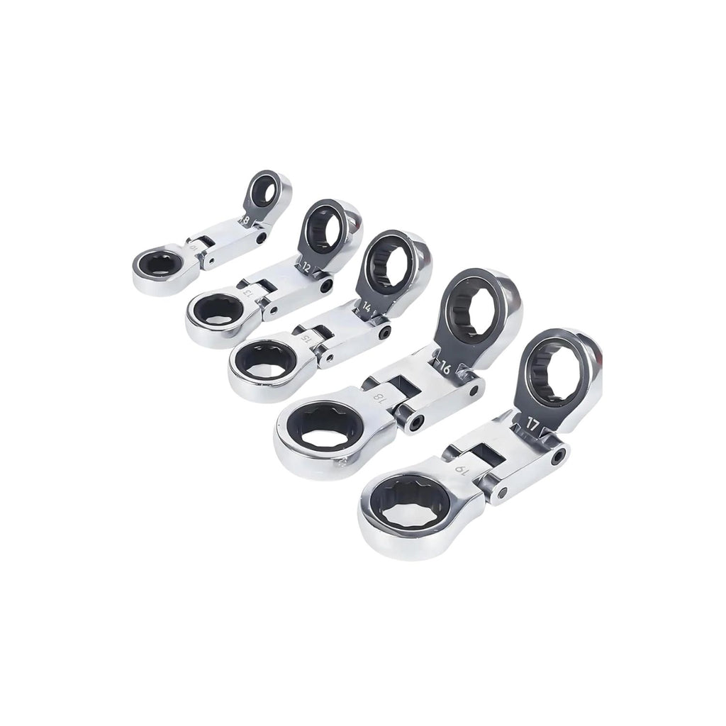 Ratchet Wrench Set Portable Heavy Duty Dual Drive Stubby Flex Head 5 Piece Tool Kit