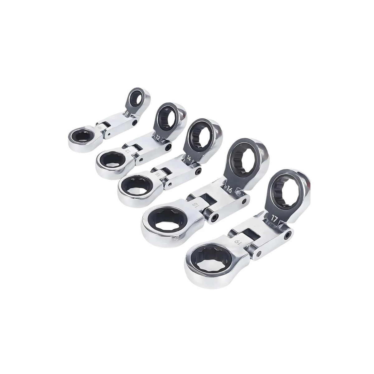 Ratchet Wrench Set Portable Heavy Duty Dual Drive Stubby Flex Head 5 Piece Tool Kit