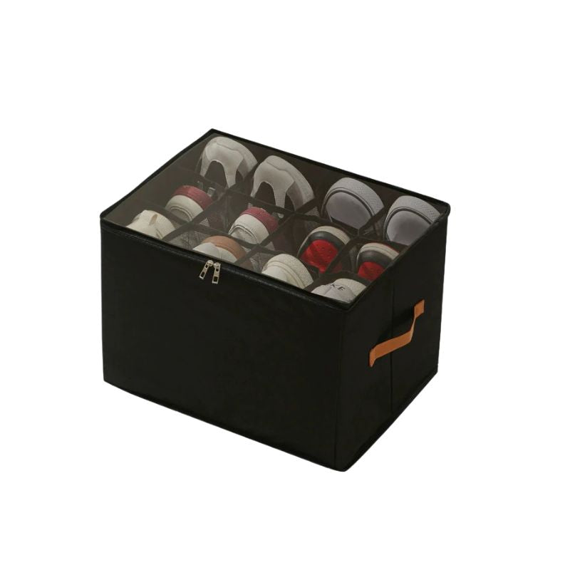Shoe Storage Box Foldable Clear Cover with Adjustable Dividers - Grey