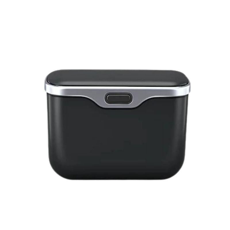 Car Trash Can PU Leather Press Lid Hanging Storage Bin Wet Dry Organiser - Black