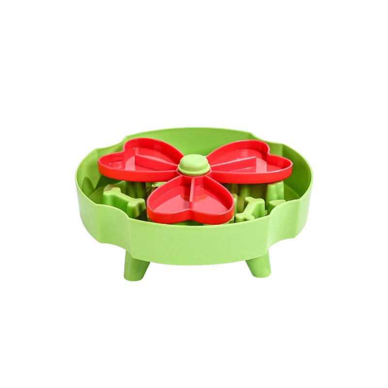 Pet Slow Feeder Bowl Round Puzzle Feeding Dish for Controlled Mealtimes - Green