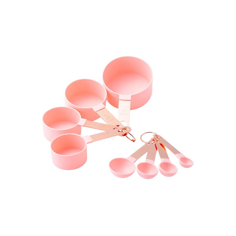 Measuring Cups 8 Piece Stainless Steel Handle Baking Cooking Measuring Spoon Set - Pink