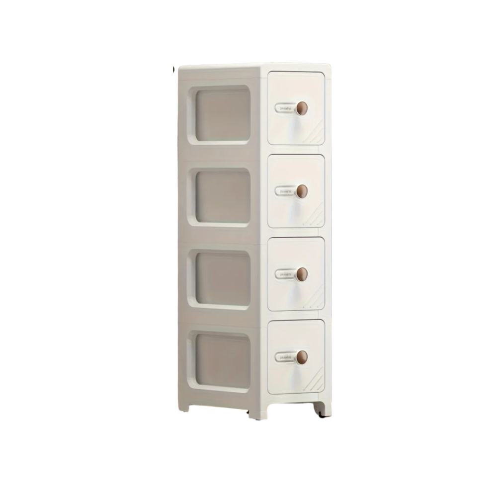 Storage Cabinet 17cm Slim Drawer Type Multi Layer Organizer 4 Tier Narrow Rack - White