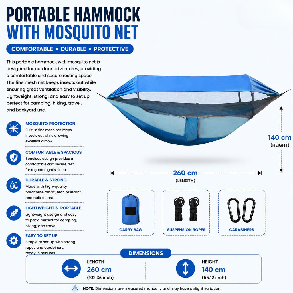 Camping Hammock Quick Open Mosquito Net Outdoor Travel Hammock - Blue