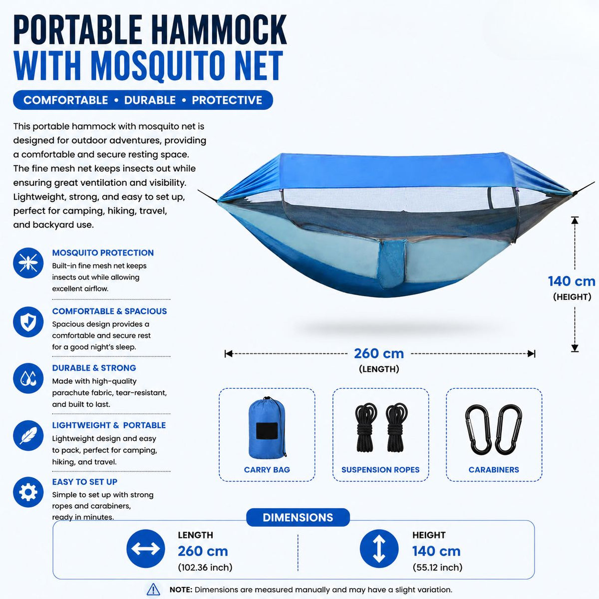 Camping Hammock Quick Open Mosquito Net Outdoor Travel Hammock - Blue