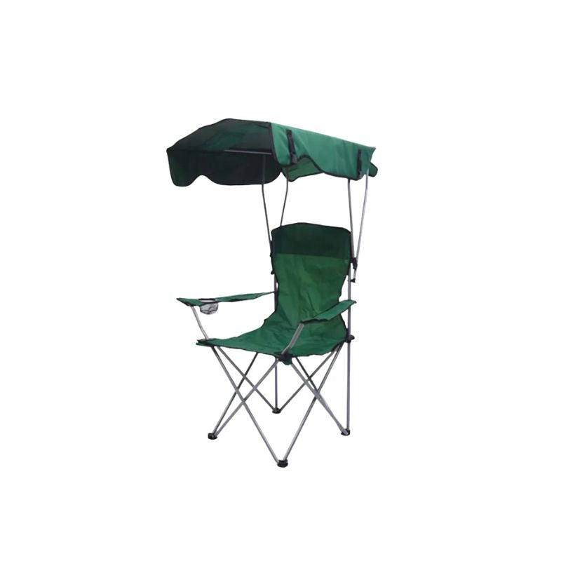 Camping Chair with Adjustable Awning Folding Outdoor Rocking Chair Cup Holder - Red