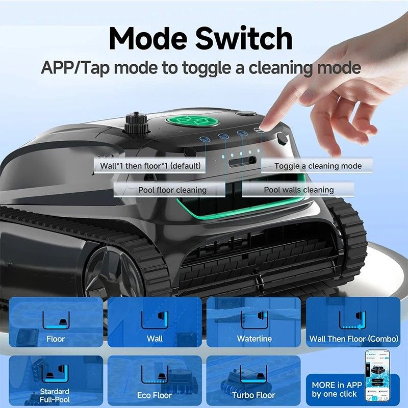 Swimming Pool Cleaner 7800mAh Cordless Wall Climbing App Controlled Dual Filtration 300m² Coverage