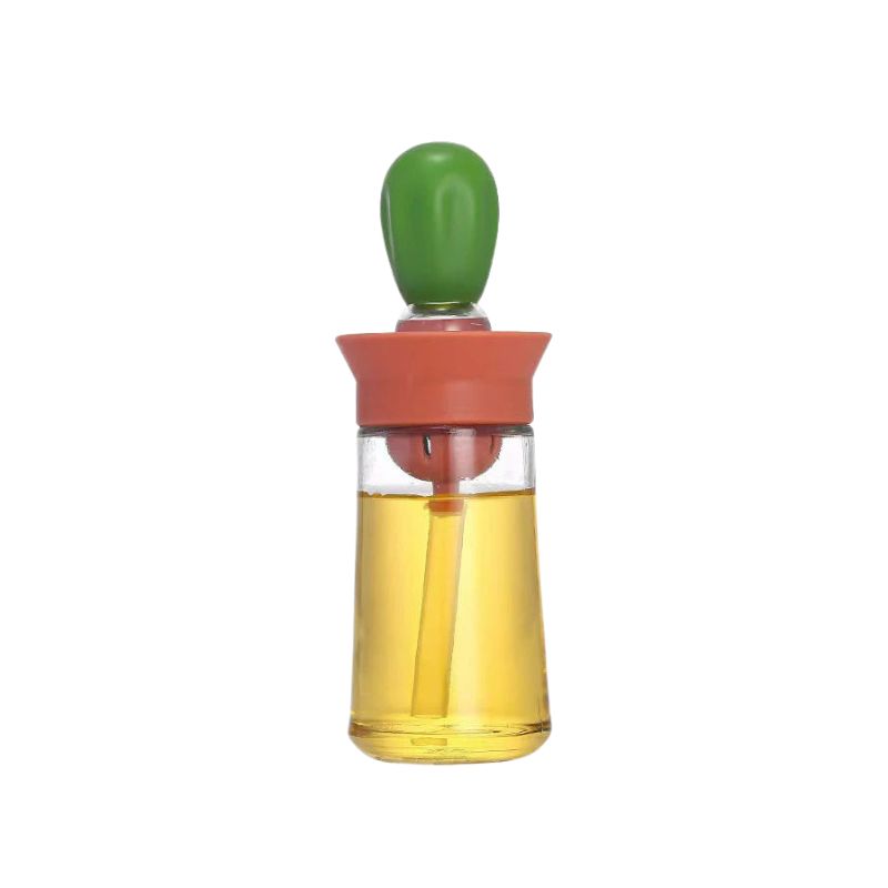 Oil Dispenser Bottle 180mL Glass Basting Brush Kitchen Cooking Vinegar Sauce Container - Green