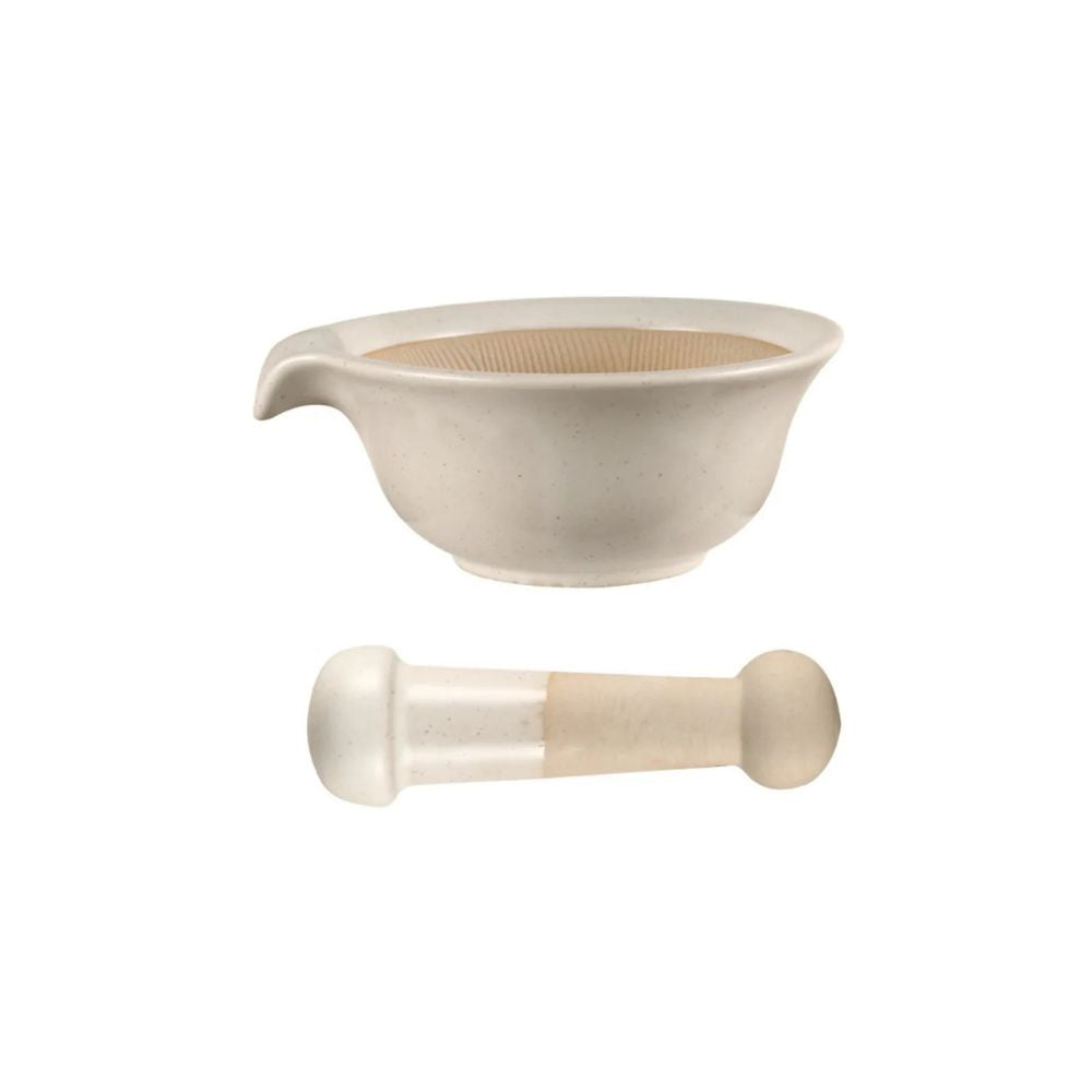 Ceramic Mortar and Pestle Set Spice Herb Garlic Grinder Bowl Kitchen Food Preparation Tool - Grey