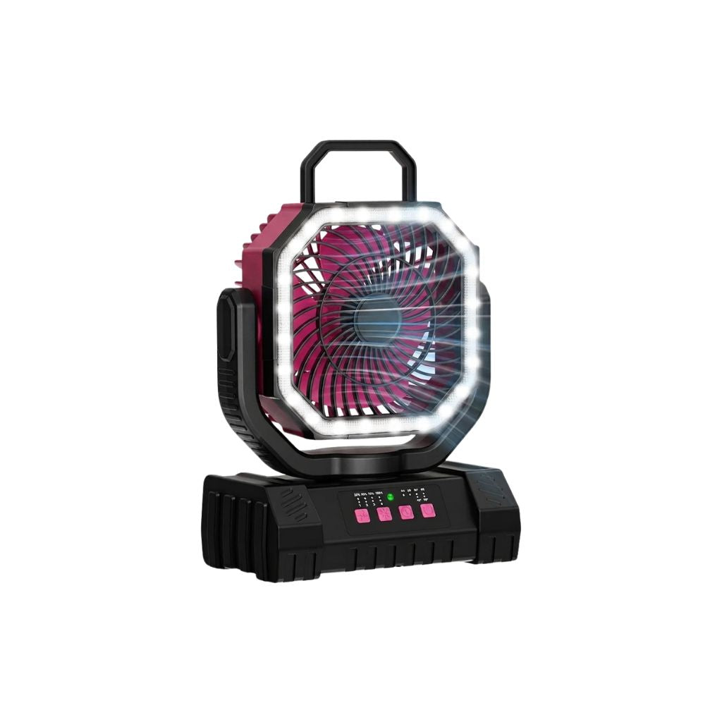 Camping Fan 20000mAh Rechargeable Portable Tent Air Circulator with LED Light - Pink