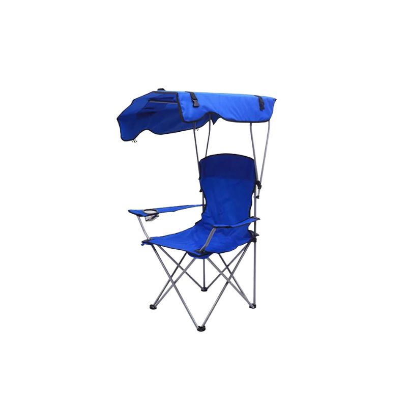Camping Chair with Adjustable Awning Folding Outdoor Rocking Chair Cup Holder - Red