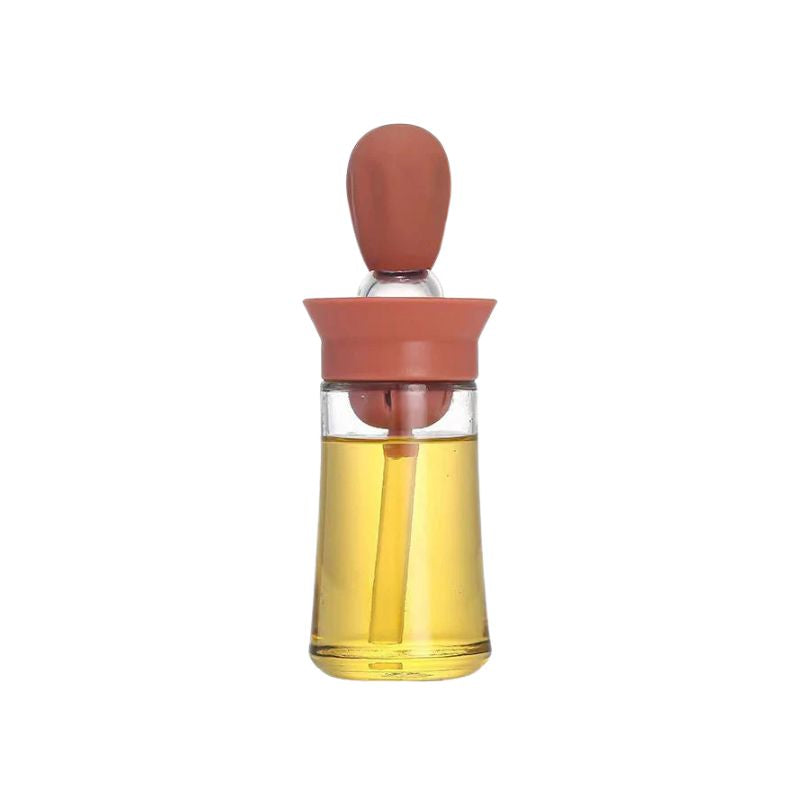 Oil Dispenser Bottle 180mL Glass Basting Brush Kitchen Cooking Vinegar Sauce Container - Green