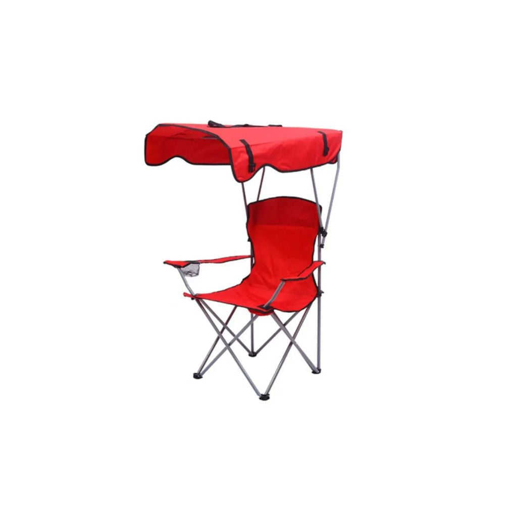 Camping Chair with Adjustable Awning Folding Outdoor Rocking Chair Cup Holder - Red