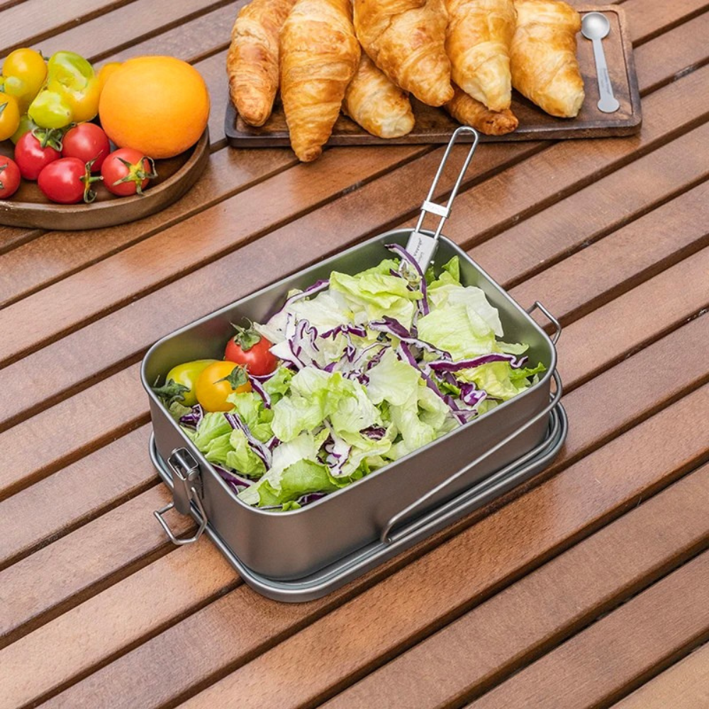 Titanium Lunch Box 1400ml Portable Food Container with Folding Handle